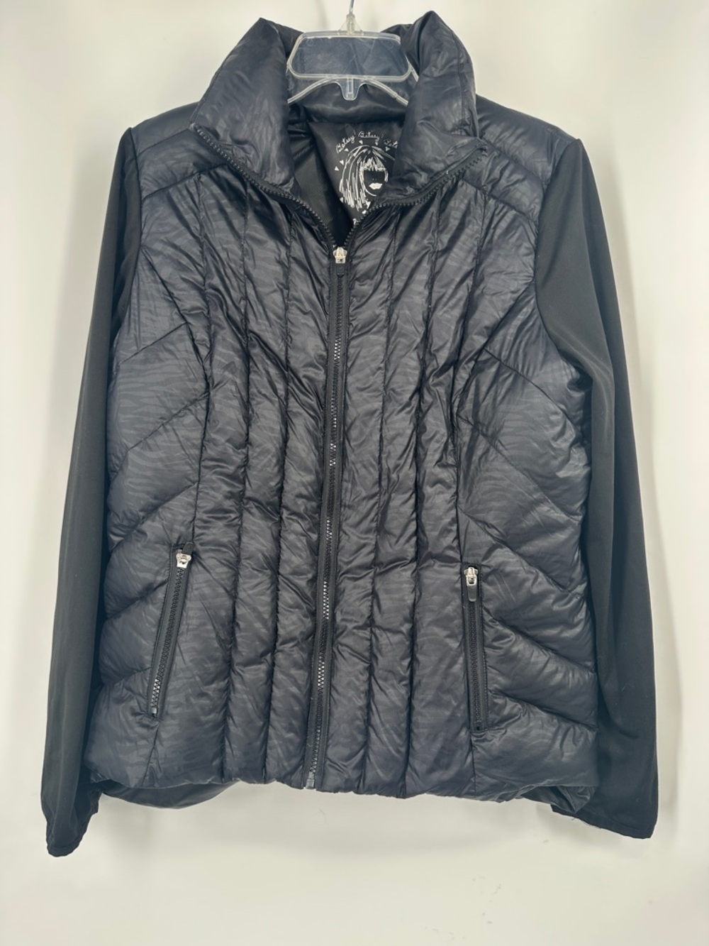Betsey Johnson Black Quilted Puffer Jacket with Knit Sleeves